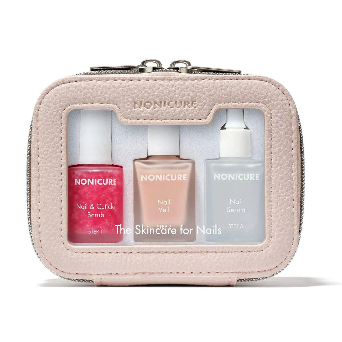 Nonicare nail care set in a pink case on a white background