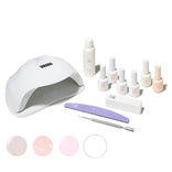 Au Naturel Gel Kit with lamp, bottles, and tools on a white background
