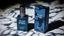 blue steel bottle and box on a white table with shadows overlaid - mens signature nail finish