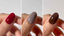 image showing three thumbs each with different autumn nail colour: red, grey and brown