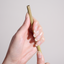 Hand holding a bamboo straw against a plain background