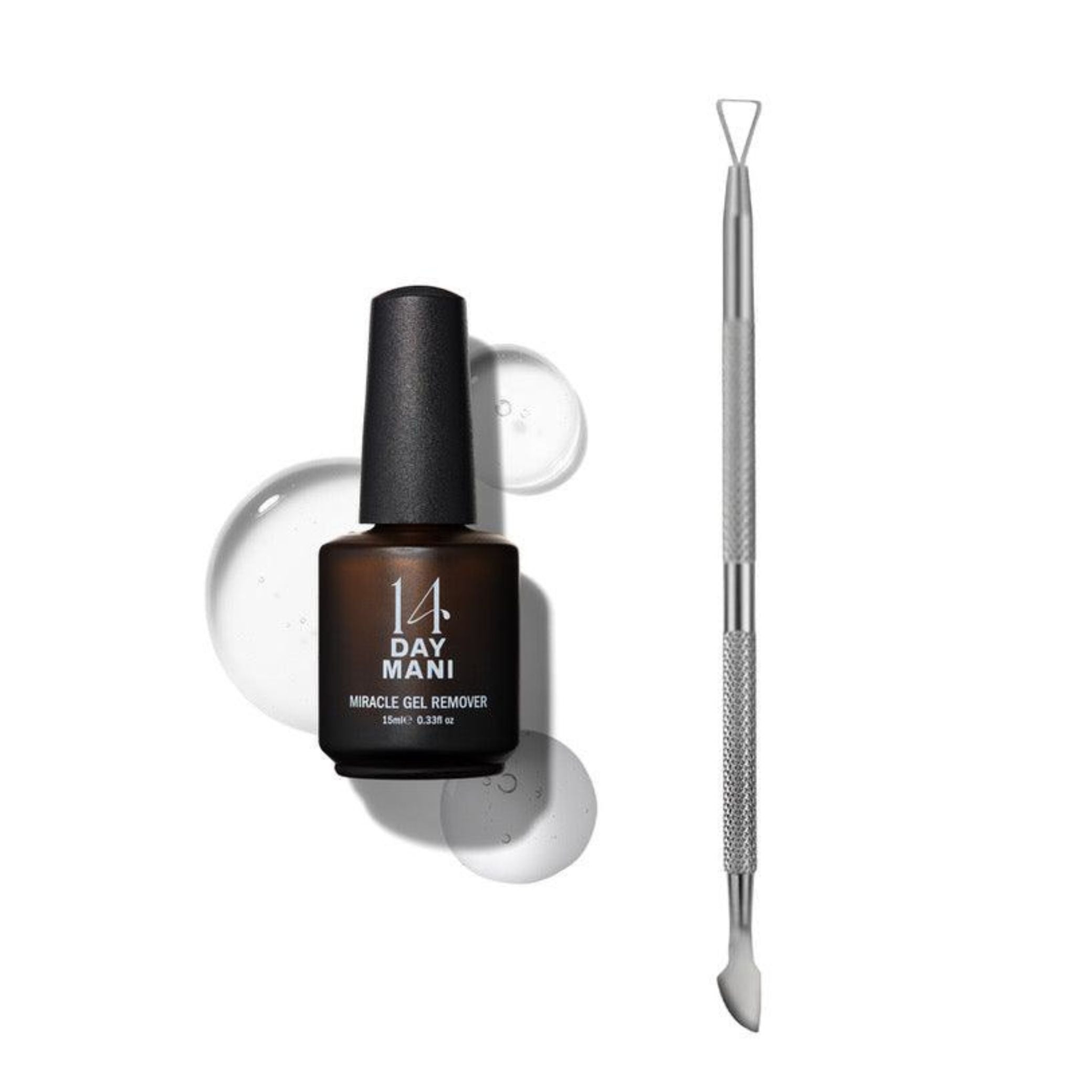 14 Day Mani Miracle Gel Remover bottle—gentle on nails, effective on builder gel.