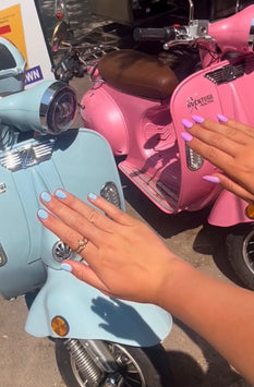 Blue and Pink Gel Polish Summer Shades matching Blue and Pink Vespas
