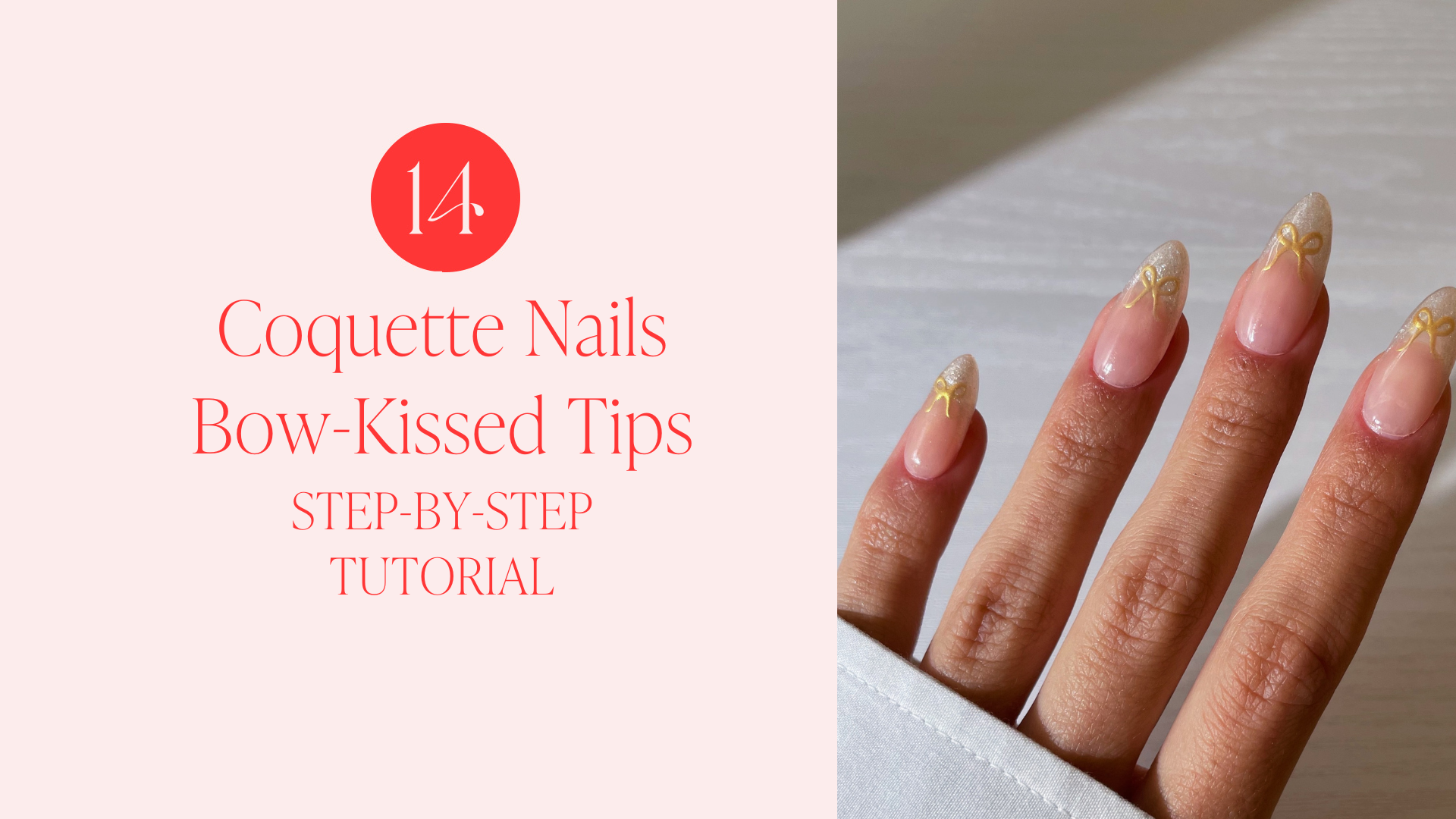 Load video: Coquette Bow Nails With Gold Bows Trending Nails With Pearl French Mani 14 Day Mani Gel Step By Step Tutorial with PhoebeSummerNails