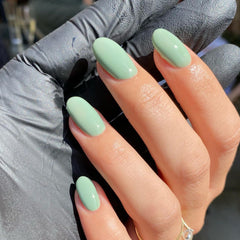 Close-up of builder gel manicure in a nude tone, ideal for at-home or salon-quality finish.