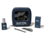 Blue Steel nail care set with nail polish, clippers, and case on a white background